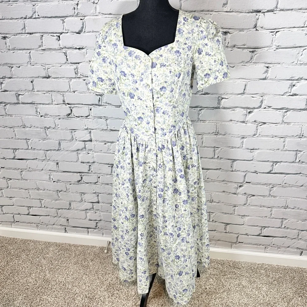 Vintage Laura Ashley Dress Floral Sz 10 Cotton Puff Sleeve Tea Party Cottagecore - Picture 1 of 15
